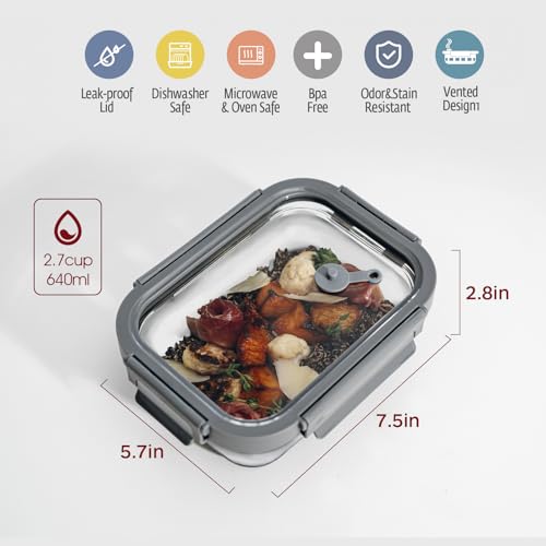 5 Pack 22oz Glass Food Storage Containers