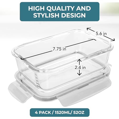 BPA Free Glass Food Storage Container Set - 4 PiecesMicrowave & Dishwasher Safe
