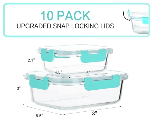 10-Pack Green Glass Meal Prep Containers with Lids
