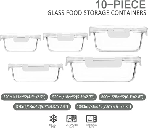 10-Pack White Glass Food Storage Containers with Lids