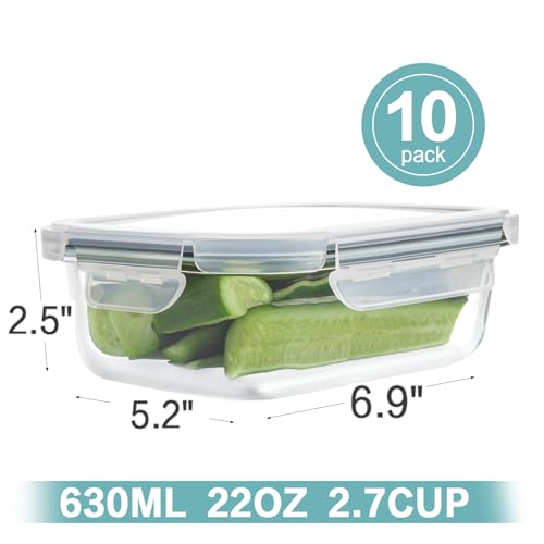 10-Pack BPA-Free Glass Meal Prep Containers with Lids (Grey)