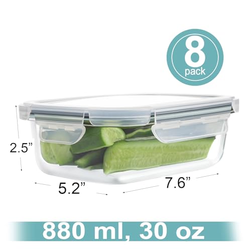8 Pack 30oz Glass Meal Prep Containers with Lids