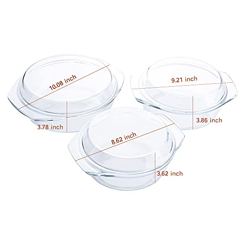 6-Piece Round Tempered Glass Casserole Set (1QT, 1.5QT, 1.8QT) - Oven, Freezer, Dishwasher Safe