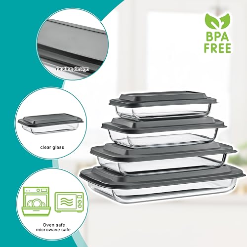 8-Piece BPA-Free Glass Baking Dish Set with Airtight Lids