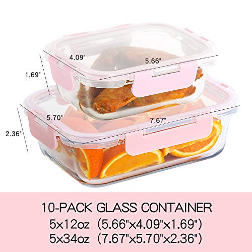 10 Pack Airtight Glass Meal Prep Containers with Lids